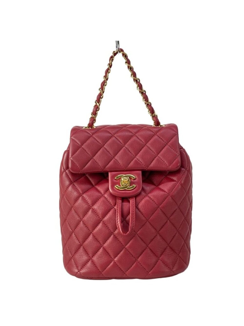 Chanel Backpack Quilted Red Chain Shoulder Gold Lambskin